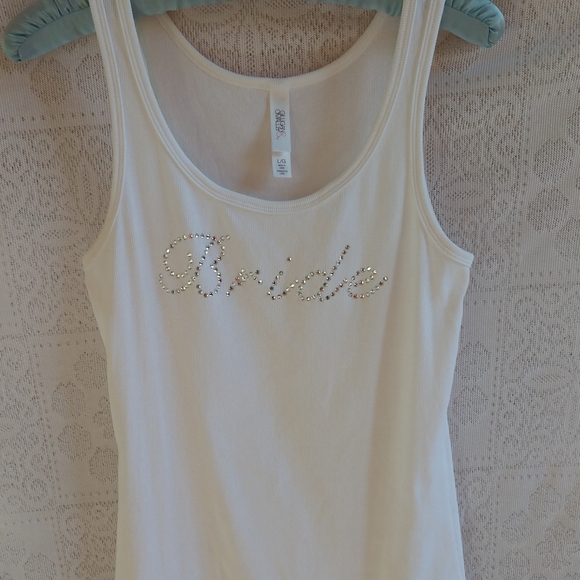 Bride Rhinestone White Ribbed Tank Top Size Large - Picture 2 of 6